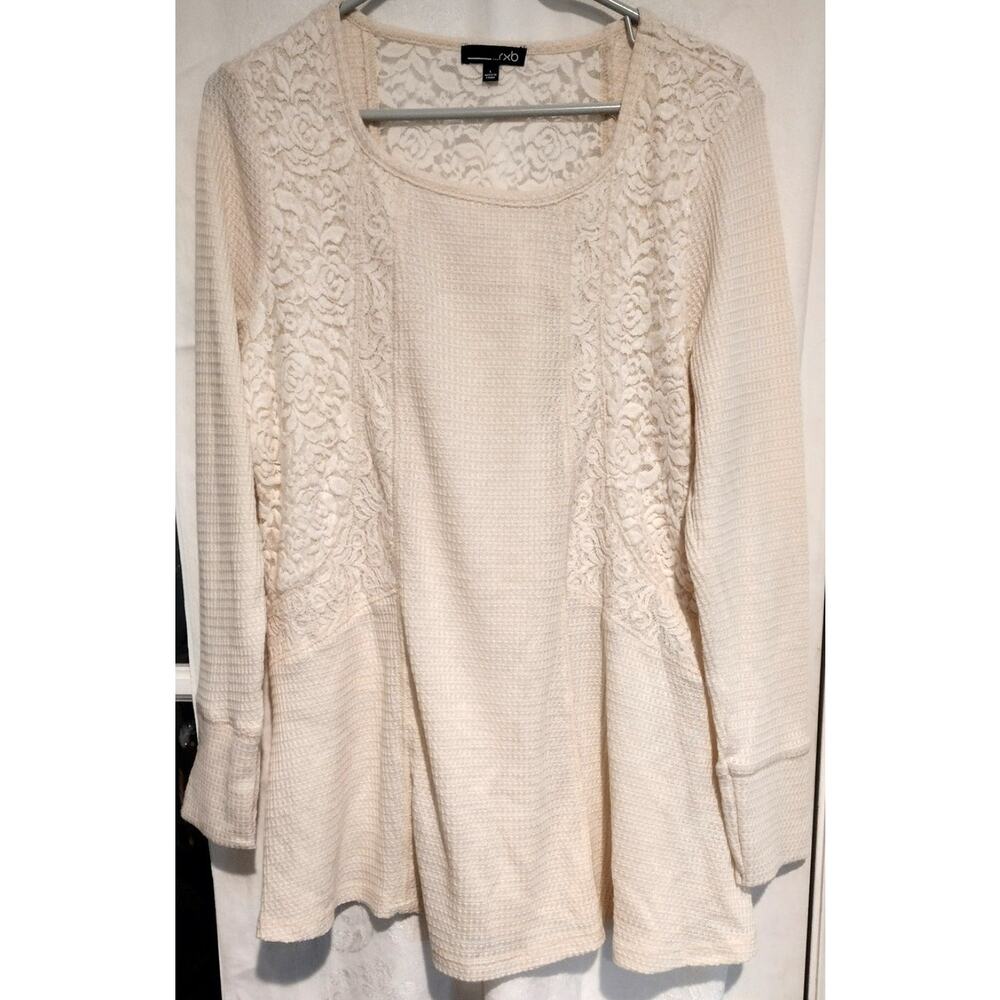 RXB Women's Large Cream Blouse Tunic Flowy Feminine Coquette Knit Lace Romance